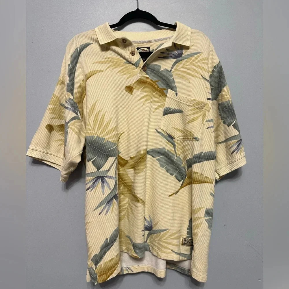 Tommy Bahama Cotton Knit Pullover Floral Bird Of Paradise Palm Print Ivory L